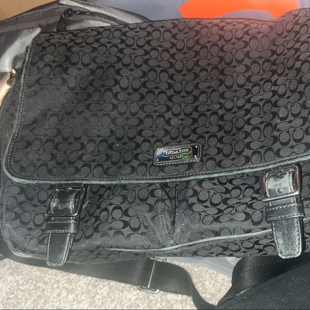 Coach Black Messenger Bag with Textured Design